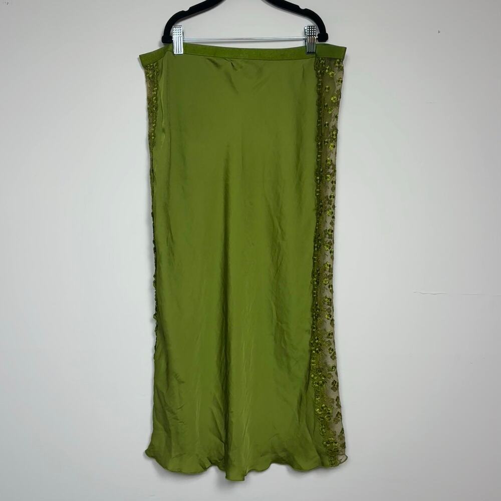 Free People Forest Green Maxi Skirt Embroidered Lace Mesh Boho Fairycore Y2K